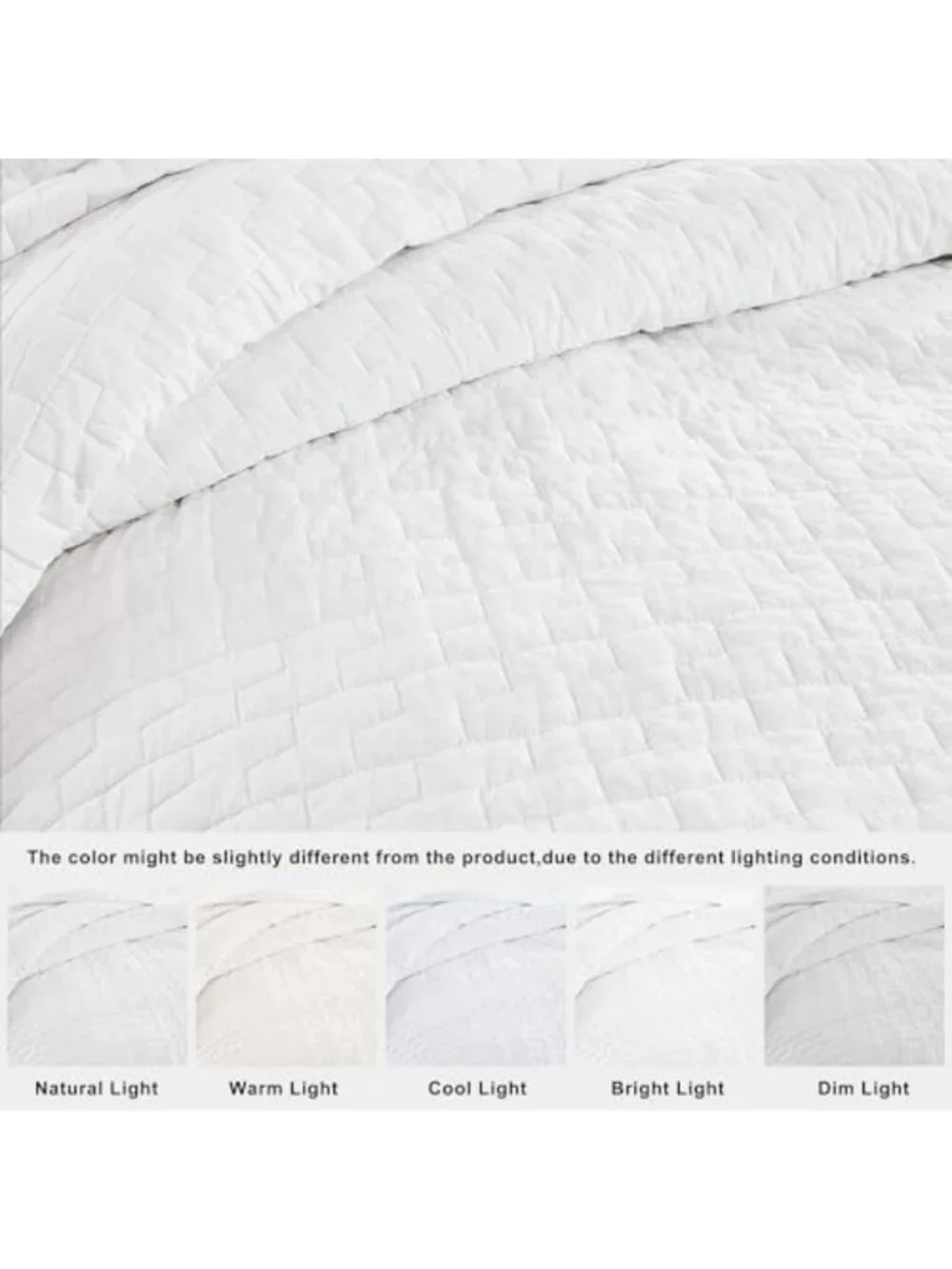 King Size White Cotton Quilt Set with 2 Pillow Shams - Soft Lightweight Coverlet